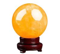 Yellow Citrine Crystal Ball Gemstone Divination Sphere Sculpture Figurine with Wooden Stand for Wealth and Protect The House, Home Office Decoration,10cm Gemstone Stone