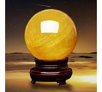 Yellow Citrine Crystal Sphere Ball Crystals Stone with Stand Feng Shui Crystal Tabletop Sculpture Ornaments Implication Wealth and Success,Yellow Crystal ball-18cm