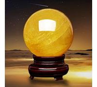 Yellow Citrine Crystal Sphere Ball Crystals Stone with Stand Feng Shui Tabletop Sculpture Ornaments Implication Wealth and Success, ball-4cm