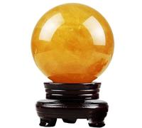 Yellow Citrine Crystal Sphere Ball +Stand Gemstone Ball Quartz Crystal Sculpture Figurine Feng Shui Crystal for Wealth and Success,Diameter3.9