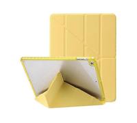 (Yellow)Compatible for Air (2013) / Air 2 / 9.7-inch (2017/2018) Leather & Clear Acrylic Origami Tri-fold Stand Tablet Case