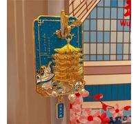 Yellow Crane Tower Luminous Lantern Refrigerator Magnet,3D Landmark Souvenir,Pink Crane Dance Streamer Cherry Blossom Metal Magnetic Decoration,Cultural Scenic Gift for Travel Collectors (Blue)