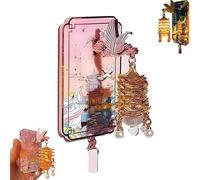 Yellow Crane Tower Luminous Lantern Refrigerator Magnet, 3D Resin Decorative LED Light Fridge Ornament with Cherry Blossom, Architecture Fridge Decoration, Souvenir & Holiday Decor (Pink)