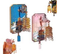 Yellow Crane Tower Luminous Lantern Refrigerator Magnet, 3D Resin Decorative LED Light Fridge Ornament with Cherry Blossom, Architecture Fridge Decoration, Souvenir & Holiday Decor (Blue+Pink)