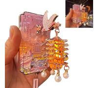 Yellow Crane Tower Luminous Lantern Refrigerator Magnet,3D Resin Decorative LED Light Fridge Ornament,Crane Dance Streamer Cherry Blossom Metal Magnetic Decoration,Cultural Scenic Gift (Pink)