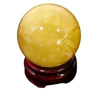 Yellow Crystal Ball for Home Decoration, Polished Citrine Divination with Wood Stand,Feng Shui Gemstone for Gifts Family Office Decor,55~60mm Gemstone Stone