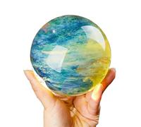 Yellow Crystal Ball Sphere with Stand,Melting Quartz Crystal Gemstone for Healing/Divination/Chakra Balance/Yoga/Home/Office FengShui Decoration,6.7"(17cm)
