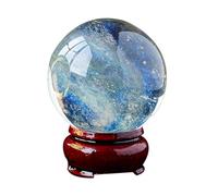 Yellow Crystal Ball with Wooden Stand Melting Smelt Citrine Quartz Sphere for Healing/Divination/Chakra Balance/Yoga/Home/Office FengShui Decoration,70mm