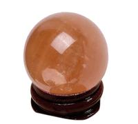 Yellow Crystal Sphere Ball Calcite Quartz Gemstone with Stand, Sculpture Figurine for Wealth and Protect The House,80mm