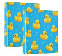Yellow Ducks Bubbles Lot de 2 classeurs à 3 anneaux en D avec porte-bloc pour l'école, l'université, le bureau Bleu 3,8 cm