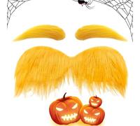 Yellow Eyebrows and Mustache | Halloween Fake Dress-Up Accessories - Novelty Party Mustache Beard Eyebrows, for Adults Men Women Photoshoot Party Carnival Easter Christmas Theater Stage