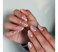 Yellow French Nails Press Ons Manicure Long 18mm,Yellow Press On Tip Almond Fake Press on,Luxurious Glossy Full Cover Glue on French Acrylic Stick on Nails,for Women Manicure Decoration