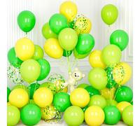 Yellow Green Balloons, 30 Pieces 12 Inches Green And Yellow Confetti Latex Helium Balloon With Ribbon For Girls Boys Child Birthday Party Hawaiian Dinosaurs Jungle Theme Decoration