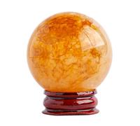 Yellow Gum Flower Quartz Crystal Ball Gemstone Sphere Stone with Wooden Base Round Collection Home & Office Decoration Gemstone Stone