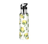 Yellow Lemons Bouteille d'eau isotherme blanche de 946 ml - Bouteille d'eau anti-fuite, sans BPA - Bouteille d'eau de sport isolée