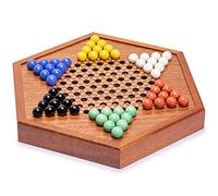 Yellow Mountain Imports Ensemble pour Jeu de Dames Chinoises Halma Plateau (32 centimètres) avec Billes de Verre Colorées et Solides