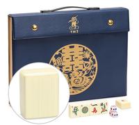 Yellow Mountain Imports Jeu de Mahjong Chinois « Bleau Fontaine » avec 146 tuiles Moyennes et étui en Vinyle Bleu - Uniquement pour Le Style de Jeu Chinois [「「碧蘭楓丹」中國麻將]