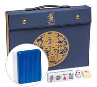 Yellow Mountain Imports “Royal Azure” Jeu de Mahjong Chinois avec 146 tuiles Taille Moyenne (Coffret Vinyle Bleu) - exclusivement pour Jeu Chinois [「皇天藍」中國麻將]