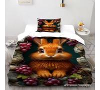 Yellow Rabbit in The Stone 3D Imprimé Animaux animés Housse De Couette 2 Pièces Fonction En Microfibre De Polyester Oreillers Zipper Closure Single(135x200cm) Pour Adultes, Femmes Et Enfants