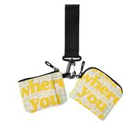 Yellow Sentence Lot de 2 pochettes pour pièces de monnaie et cartes de visite amovibles avec dragonne pour le travail et les voyages