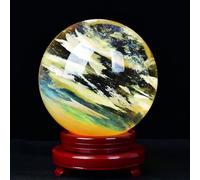 Yellow Smelt Quartz Crystal Ball with Wooden Stand for, Polished Orb Sphere for Feng Shui, Scrying,Magic,Home Decor,120mm/4.7in