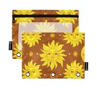 Yellow Suns - Lot de 2 trousses à crayons marron croissant de lunes pour classeur à 3 anneaux avec fermeture éclair pour bureau, classeur transparent, fermeture éclair, 24,9 x 18 cm