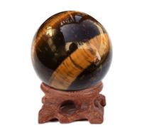 Yellow Tiger Eye Stone Crystal Ball Yellow Light Crystal Ball with Base Craft Gift Ornaments,2" Dia