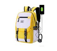 (Yellow)Waterproof Large Capacity Backpack USB Charging Port Design for Elementary and Middle School