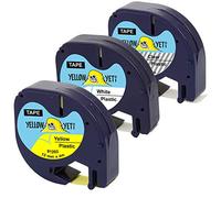 Yellow Yeti 3 Rubans Cassettes 12267 91201 91202 Noir sur Transparent Blanc Jaune 12mm x 4m Étiquettes en Plastique compatibles pour Etiqueteuses DYMO LetraTag LT-100H LT-100T LT-110T QX50 2000 Plus