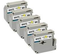Yellow Yeti 5 Rubans Cassettes M K231 MK231 MK-231BZ noir sur blanc 12mm x 8m Étiquettes compatibles pour Etiqueteuses Brother P-Touch BB-4 PT-55 PT-65 PT-70 PT-80 PT-85 PT-90 PT-M95 PT-100 PT-110