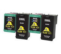 YELLOW YETI Remanufacturées 339 344 Cartouches d'encre (2 Noir, 2 Couleur) pour HP DeskJet 5740 5745 5940 6540 6620 6840 6980 9800 Photosmart 2570 2573 2575 2605 2610 2710 8050 8150 8450 8750