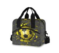 Yellowblack Soccer Ball Crash Old Metallic Cooler Tote Grand sac à déjeuner isolé, sac à déjeuner de pique-nique, sac à déjeuner de randonnée