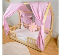 YellowNest Toile de Lit Cabane (2 Pièces) - Ciels de Lit Cabane 80x160-90x190-140x200 cm - 100% Coton Mousseline - avec Guirlande (Guirlande Rose, 130L X 320H cm (2 Panneaux))