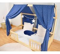 YellowNest Toile de Lit Cabane (2 Pièces) - Ciels de Lit Cabane 80x160-90x190-140x200 cm - 100% Coton Mousseline - sans Guirlande (Bleu Marine, 130 x 320 cm (Set de 2))