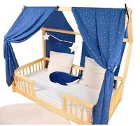YellowNest Toile de Lit Cabane (2 Pièces) - Ciels de Lit Cabane 80x160-90x190-140x200 cm - 100% Coton Mousseline - avec Guirlande (Bleu Marine Guirlande, 130 x 320 cm (Set de 2))