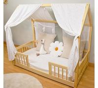 YellowNest Toile de Lit Cabane (2 Pièces) - Ciels de Lit Cabane 80x160-90x190-140x200 cm - 100% Coton Mousseline - avec Guirlande (Blanc Guirlande, 130 x 320 cm (Set de 2))