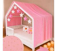 YellowNest Toile de Lit Cabane - Ciel de Lit Cabane 70x140 ou 80x160 cm - 100% Mousseline de Coton - sans Guirlande (Rose, 130 x 320 cm)
