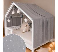 YellowNest Toile de Lit Cabane - Ciel de Lit Cabane 70x140 ou 80x160 cm - 100% Mousseline de Coton - sans Guirlande (Gris, 130 x 320 cm)