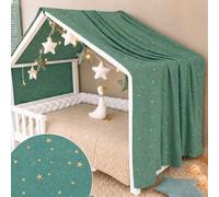 YellowNest Toile de Lit Cabane - Ciel de Lit Cabane 90x190 ou 90x200 cm - 100% Mousseline de Coton - avec Guirlande (Guirlande Eucalyptus, 130 x 400 cm)
