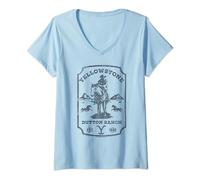 Yellowstone Dutton Ranch Blue Cowboy Western Logo T-Shirt avec Col en V