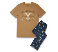Yellowstone Ensemble Pyjama Homme | Adultes Dutton Ranch Tan à Manches Courtes Graphique Tee & Bleu Marine Tout imprimé Long Jambe Bas | Portez Les vêtements de la Marque Western TV Show pour Lui