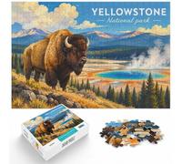 Yellowstone National Park Bison Illustration Puzzle, 1000 pièces | Pour les après-midis calmes : ce puzzle pour adultes avec 1000 pièces offre un loisir calme à la maison.