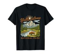 Yellowstone National Park Bison Mountain River T-Shirt rétro T-Shirt