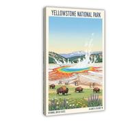 Yellowstone National Park, Wyoming - Poster de voyage vintage américain américain - Impression sur toile - Décoration de chambre à coucher - Cadeau décoratif - 30 x 45 cm
