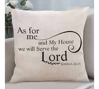 Yelolyio As for Me And My House We Will Serve The Lord JOSHUA 2415 Housse de coussin en coton et lin pour décoration d'intérieur de ferme, housse de coussin avec fermeture éclair, 45,7 x 45,7 cm,