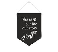 Yelolyio Bannière décorative en toile avec inscription « This Is Us Our Life Our Story Our Home » - 25,4 x 30,5 cm