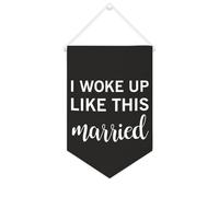 Yelolyio Bannière en toile avec inscription « I Woke Up Like This Married » - 25,4 x 38,1 cm - Décoration murale pour chambre à coucher, chambre d'enfant, décoration d'intérieur
