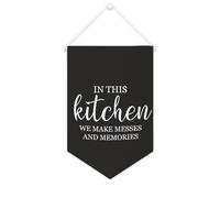 Yelolyio Bannière en toile « In This Kitchen We Make Messes And Memories » - À suspendre au mur - Décoration murale - Œuvre d'art pour salon, chambre à coucher, bureau, cadeaux de vacances - 25,4 x
