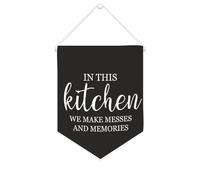 Yelolyio Bannière en toile « In This Kitchen We Make Messes And Memories » - À suspendre au mur - Décoration murale - Œuvre d'art pour salon, chambre à coucher, bureau, cadeaux de vacances - 25,4 x