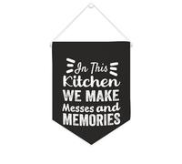 Yelolyio Bannière en toile « In This Kitchen We Make Messes And Memories » - À suspendre au mur - Décoration murale - Œuvre d'art pour salon, chambre à coucher, bureau, cadeaux de vacances - 25,4 x
